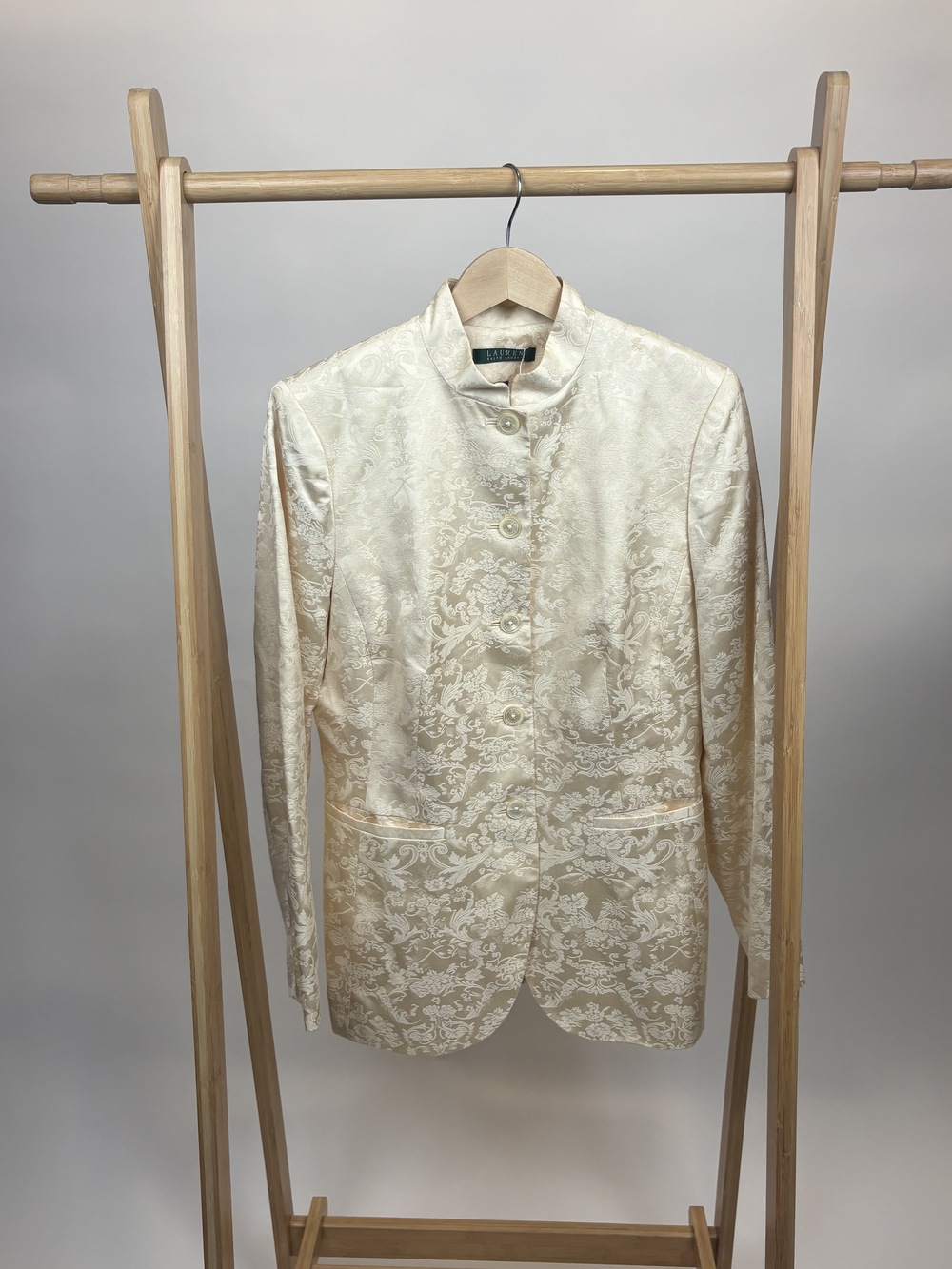 PF-1081 Lauren Ralph Lauren Cream Floral Jacquard Mandarin Collar Blazer Jacket